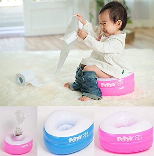 2Color Portable Travel Potty inflatable Potty+Disposable Liners10+Absorbent pads10 (BLUE)