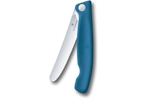 Victorinox Swiss Classic Foldable Picnic Knife for Hiking, Fruit, Vegetables, Bread Rolls, Sausage, Serrated Edge, Extra Sharp, Blue