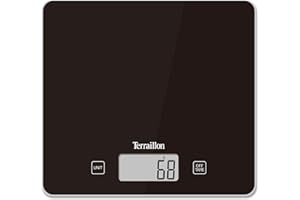 TERRAILLON - T1040 CLASSIC BLACK, Balance de Cuisine électronique, Plateau verre, Tare, Conversions Liquides, Ultra-Fine, Portée 5 kg, Graduation 1g, Noir