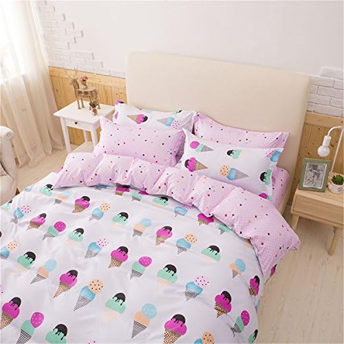 Sookie 3 Piece Duvet Cover Set with 2 Pillow Shams - 800 Thread Count Luxurious&amp;Extremely Durable Premium Bedding Collection - Pink ice cream pattern - UK Double Size