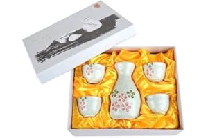 lachineuse - Servizio sake fiori di ciliegio bianco - con 4 ciotole e caraffa - bicchieri da sake giapponesi - confezione regalo da tavola asiatica - servizio sake porcellana Giappone - idea regalo -