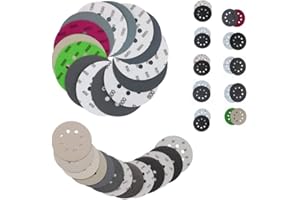 FTXANTY 50 PCS Dischi Abrasivi 125 mm Carta Abrasiva Eccentrica 60 120 240 400 600 800 1000 1500 2000 3000 Carta Vetrata per Levigatrice Orbitale 8 Fori per Metallo Legno Vernice Auto