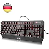 Mechanische Gaming Tastatur USB LESHP Spiel Qwertz-Tastatur mit 104 Tasten Red rot Beleuchtete Mechanische Gaming keyboard (QWERTZ, deutsches Tastaturlayout) schwarz