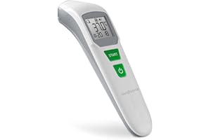 medisana TM 762 thermomètre frontal numérique thermomètre clinique pour bébés, enfants et adultes avec alarme visuelle de fièvre, fonction mémoire et mesure des liquides