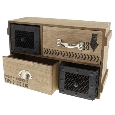LIFE DECO PETIT CASIER EN BOIS RANGEMENT AVEC TIROIR ARMOIRE IMPRIMEUR BOITE A EPICE DE CUISINE INDUSTRIEL