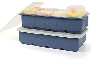 EISARO Cubiteras para Hielo Grande con Tapa, Moldes para Cubitos de Hielo XXL 2pcs, Bandeja de Hielo Sin BPA Fácil Quitar Apilables Antiderrames para Alimentos Bebés, Whisky, Cócteles (Azul)