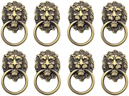 YCNK 8 Pack Door Knob Handle Cabinet Cupboard Drawer Metal Pull Ring Antique Lions Head Color Bronze