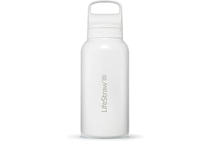 LifeStraw Go Series — Gourde filtrante en inox 1l pour les voyages et l’utilisation quotidienne. Élimine les bactéries, les parasites et microplastiques, améliore le goût, Polar White (blanc)