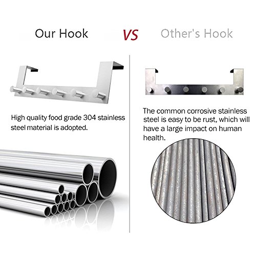 Türhaken, Ubegood Türgarderobe Türhaken Kleider haken Kleiderhaken Badezimmerhaken Edelstahl Garderobenhaken Wandhaken 6 Haken Für Badezimmer, Schlafzimmer(Max 4 cm Dicke) - 5
