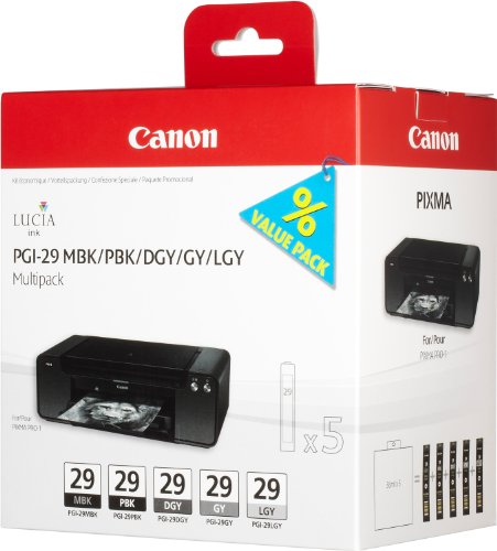 Canon PGI29 Ink Cartridge Multi Pack - Matte Black/ Photo Black/ Dark Grey/ Grey/ Light Grey