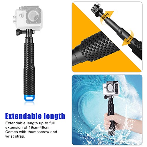 SHOOT Palo Selfie Stick Monopod de Telescópica Ajustable de Aluminio para GoPro Hero 8 Hero 7/Hero(2018)/HERO6/HERO5 SJCAM SJ4000 SJ5000 SJ6000 Xiaomi Yi APEMAN Victure WiMiUS Crosstour Cámara de Acción