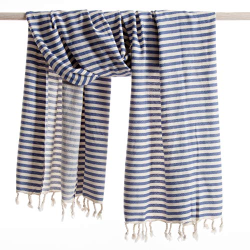 ANATURES Hamptons Fouta de Plage - Serviette de hammam Öko-Tex - prélavée - de Bain - Turque - Pestemal (Denim Bleu)