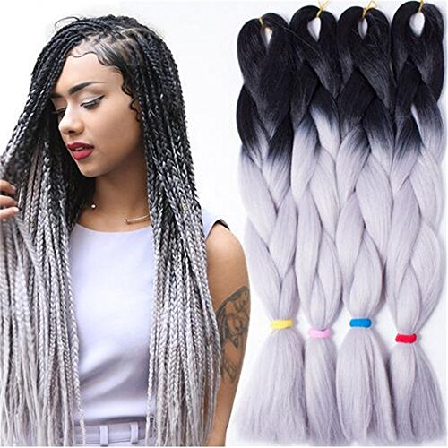 Instylehair Two Ombre Kanekalon Braiding Hair 24''1Pcs 100g Synthetic Braid Hair Extension(1B Grey Color by Instylehair