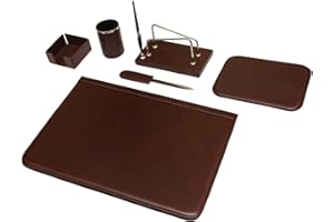 MARUSE Ensemble de bureau 6 pièces – 100% cuir pleine fleur – Fabriqué à la main en Italie par des artisans experts – Élégant et fonctionnel, idéal pour le bureau - Brun