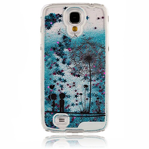 Für Samsung Galaxy S4 Hülle,Für Samsung Galaxy S4 Flüssigkeit Handyhülle,Funyye Luxus Luxuriös [Bunten Muster] Liebe Herzen Star Fließt Treibsand Durchsichtige Handytasche Glänzend Glitzer Diamond Diamant Fließen Flüssig Flüssigkeit Handyhülle Handy Hülle Case Tasche Crystal Case Durchsichtig Schutzhülle Etui Bumper Für Samsung Galaxy S4 + 1 x Frei Displayschutzfolie – Blau Glitter,Liebhaber Löwenzahn - 2