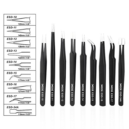 9 PCS ESD Pinzette Werkzeug-Set, Präzision antistatisch antimagnetisch Pinzette, für Elektronik, Schmuck, Uhren, Medical, Labor etc. - 2
