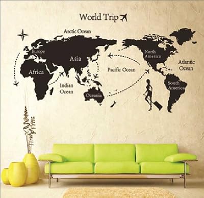 richmondcup Mur étiquette Amovible Monde Voyage Carte Art Décalque Murale DIY Décor HG-0501