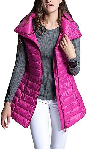 Greaten Women's Mid Long Down Vest Puffer Lightweight Down Jacket Stylish Windbreaker Coat Fushia Large