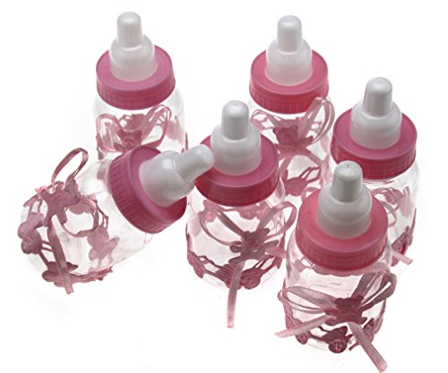 24x Babyflaschen Bär Gastgeschenk Taufe Babyparty Tischdeko Candy Box PINK