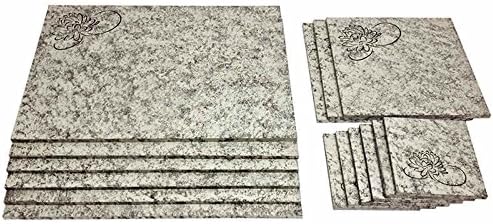 Silver Textured Table Mats Set with flower cut out design with 6 placemats, 6 coasters and 3 trivets, Home Dinning or Kitchen Use - 14" x 10"