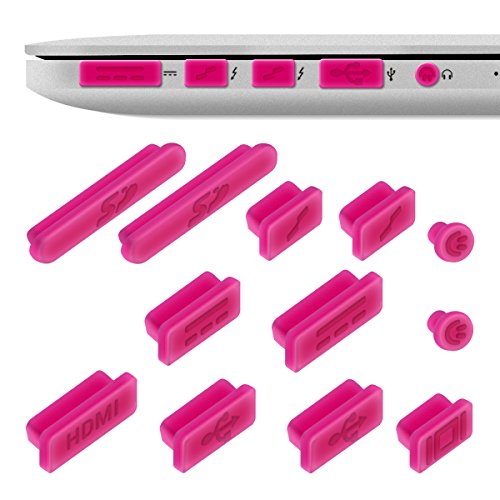 kwmobile 12in1 Set: 12er Staubschutz Set für Apple MacBook Pro 13″ 15″ Retina / Air 11″ 13″ (ab Mitte 2011) – Staubschutz Stecker Zubehör Dust Plug in Pink - 5