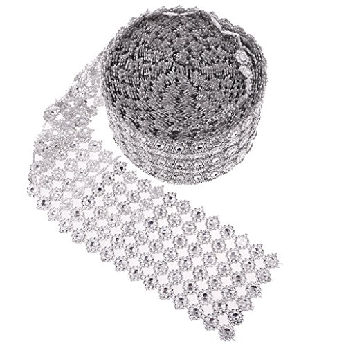 MagiDeal 10 Yards 6-reihig Blume Strasssteine selbstklebend Glitzersteine Kristalle Band Silber - 4