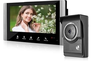 FTes RFKits Sonnette de Porte Vidéo Filaire 7" Moniteur Vidéo - Kit Caméra HD-Soutien de Déverrouillage - Interphone Bidirectionnel pour Villa,Maison,Bureau,Appartement