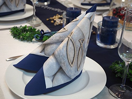SET: 40+50 Servietten Fisch Steine Blau Kommunion Konfirmation Tischdeko Deko - 2
