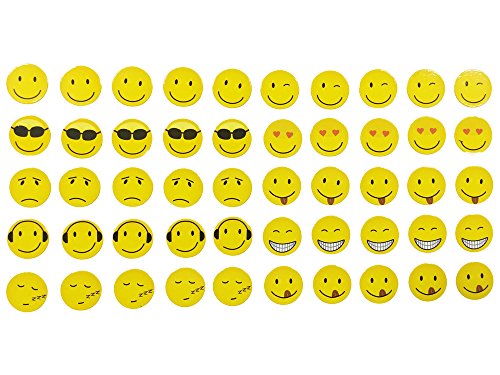 Magnete Smiley, Emoji, 50 Stück im Set, 10 verschiedene Designs, Kühlschrankmagnete, witzige gute Laune Magnete, Durchmesser 2 cm
