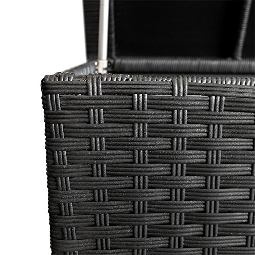 Gartenbox Aufbewahrungsbox Gartentruhe Auflagenbox Kissenbox Aufbewahrungskiste Kissentruhe – mit Hubautomatik, 134x56x65cm, Poly Rattan, Rollbar, Schwarz - 5