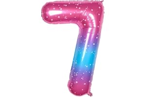 Ponmoo Foil Globo Número 7 Rosa-Azul 40" (101cm), Inflable Helio o aire, Gigante Numeros 0-9, 10-19, 20-29, 30-100, Grande Globos Decoración para La Boda Aniversario y Cumpleaños Fiestas