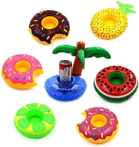 LevinArt 7 Pack Inflatable Float Drink Holder Float,Palm Tree Fruit Donuts Inflatable Pool Cup Holders Coasters for Pool Party Water Fun Beach Toys