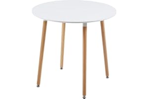 EGGREE Mesa de cocina redonda moderna de diseño, mesa de comedor de madera escandinava, patas de madera maciza, 80 x 75 cm, color blanco