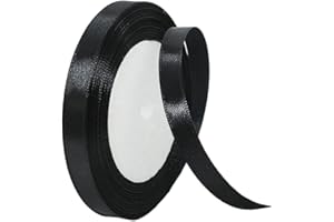 HONGCI 10mm Black Ribbon for Gift Wrapping,22m Fabric Thick Satin Ribbon Black Bow for Gift Wrapping,Ribbons for Balloons,Crafting,Hair,Bouquets,Wedding, Car,Presents,Cake,Christmas Party Decorations