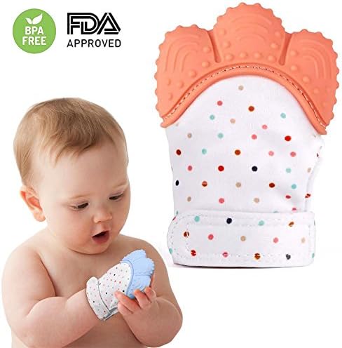 Silicone Baby Teething Mitten,Self-Soothing Pain Relief Teething Glove BPA FREE Safe Food Grade Teething Mitt for Baby Boy and Girl 3-12 Months (Orange)