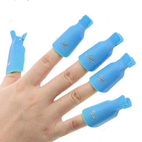 Sanwood® 10Pcs Plastic Acrylic Nail Art Soak Off Clip Cap UV Gel Polish Remover Wrap Nail Tool (Blue)