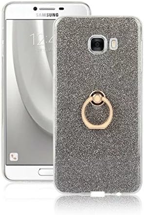 WKAE Samsung Galaxy C7 Case, shimmering powder Premium Bling Style Ring Holder TPU Stand Back Case for Samsung Galaxy C7 ( Color : Black )