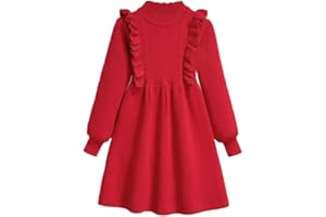 ORJANA Vestito in Maglia per Bambina, Lavorato a Coste con Volant, Manica Lunga, Stile Principessa, Taglia 2-8 Anni