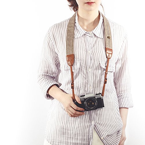 TARION Camera Shoulder Neck Strap Vintage Belt for All DSLR Camera Nikon Canon Sony Pentax Classic White and Brown Weave
