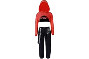 Freebily Tuta da Ginnastica Bambina 3 Pezzi Hoodie con Cappuccio + Reggiseno Sportivo + Pantaloni Sportivi Catena in Metallo Ballerina Jazz Hip Hop Danza Moderna Streetwear