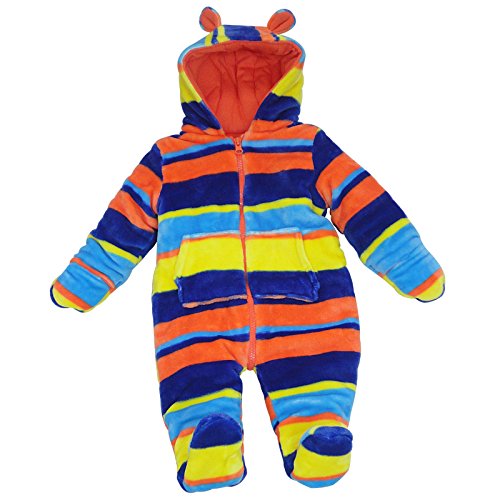 Snowsuit baby 1 piece bright stripe with hood and ears 0-3 months