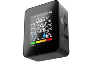 Medidor de calidad del aire Kamanan 5 en 1, medidor de calidad del aire portátil, medidor de CO2, comprobador de calidad de aire recargable, CO2/TVOC/HCHO/temperatura/humedad detector de medición (IR)