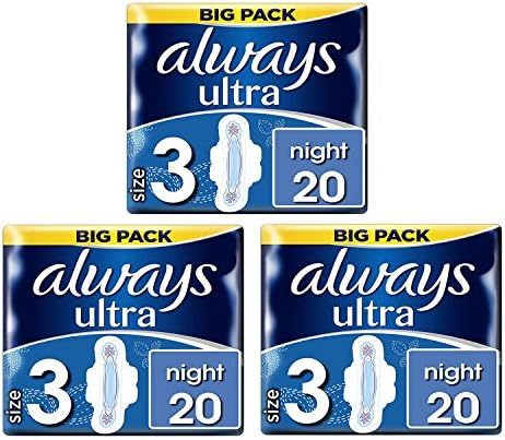 Always Ultra Night Sanitary Towels with Wings Big 20 Pack (Pack of 3)