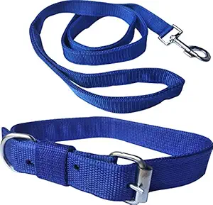 Pedigone 1 inch Blue Dog Collar Belt 1.5m-2m lengthy Dog Collar & Leash for All Type of Breed Dogs.
