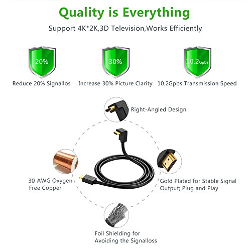 UGREEN 3m High Speed 90 Grad Winkelstecker HDMI Kabel mit Ethernet für 1080p Full HD Ultra HD 4K 3D, Kompatibel mit Blue-ray Playern, 3D Television,HDTV, Roku, Xbox360, PS3, Apple TV usw - 6