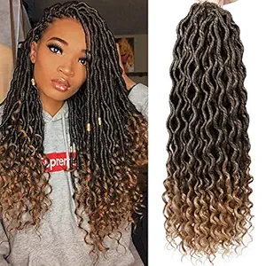 GX Beauty 6Packs/Lot, T1B-27# : 6Packs/Lot Wavy Faux Locs Braids 20Inch Ombre Faux Locs Crochet Hair With Curly Ends Goddess Crochet Synthetic Braiding Extensions(T1B-27#)