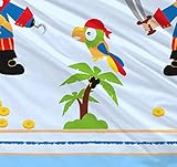 Aminata Kids – Kinderbettwäsche Bettwäsche Kinder 100×135 cm Baumwolle Jungen Pirat Piraten Seeräuber Piratenschiff Schatzinsel Piratenflagge Schatz Schatzkarte Schatzkiste blau Kleinkind KINDERGRÖSSE - 5