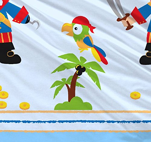 Aminata Kids – Kinderbettwäsche Bettwäsche Kinder 100×135 cm Baumwolle Jungen Pirat Piraten Seeräuber Piratenschiff Schatzinsel Piratenflagge Schatz Schatzkarte Schatzkiste blau Kleinkind KINDERGRÖSSE - 5