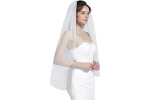 BEAUTELICATE Voile de Mariage Mariée 1 Couche Simple Ivoire Blanc Avec Peigne en Métal Court Long Bord Coupé