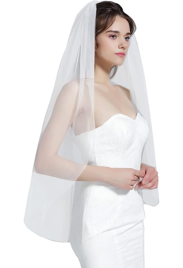 Voile De Mariée Court Avec Peigne - Tulle élégant Longueur Coude - Pour Mariage, Photos, Cosplay - 3